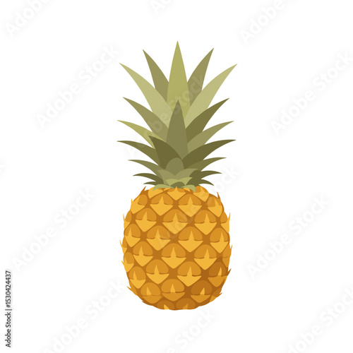 A half-frame shot of a vibrant orange pineapple with green leaves on a clean white background