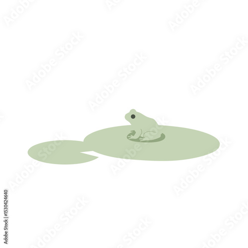 Stylized light-green frog sits on a lily pad. A simple, modern, clean vector illustration