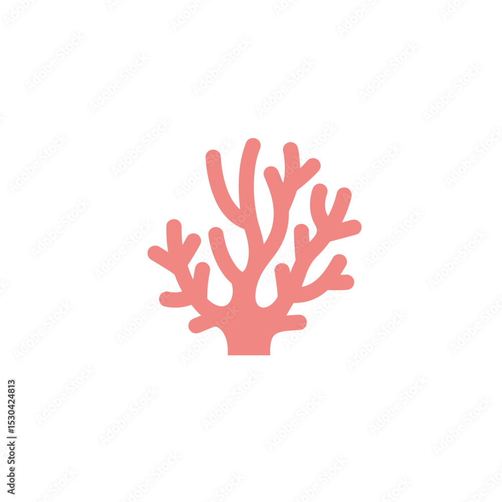 Fototapeta premium Simple salmon-colored coral illustration against a stark white background, marine life depiction