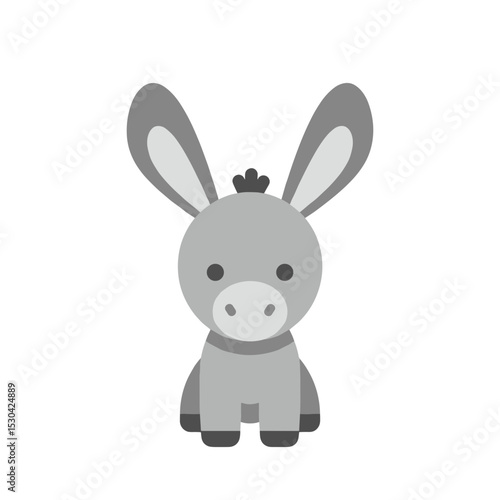 A simple gray cartoon donkey head with large ears against a white background