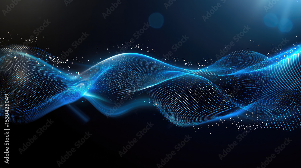 Fototapeta premium Blue wave, abstract background, smooth light, digital particle, glowing line, futuristic, energy motion