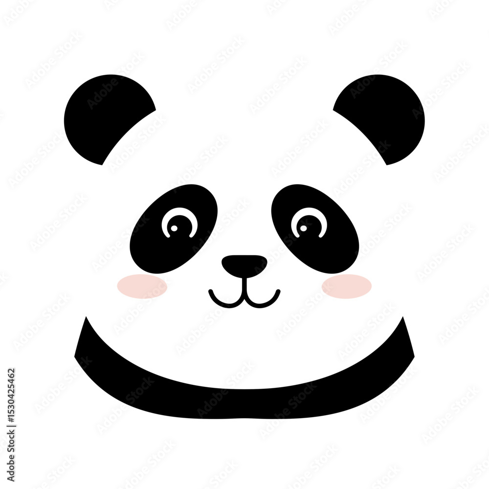 Simple stylized panda face with black ears and eyes, pink cheeks and a happy expression Simple stylized panda face with black ears and eyes, pink cheeks and a happy expression
