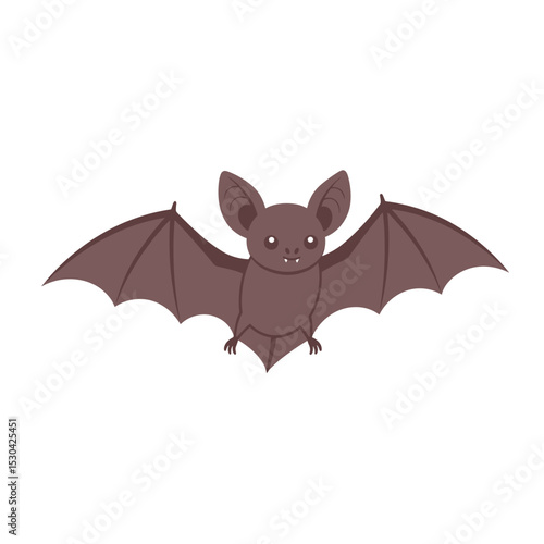 Cartoon bat with wings spread, isolated on white