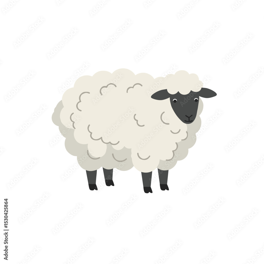 Cartoon sheep with curly fleece and black face, isolated against a white background Cartoon sheep with curly fleece and black face, isolated against a white background