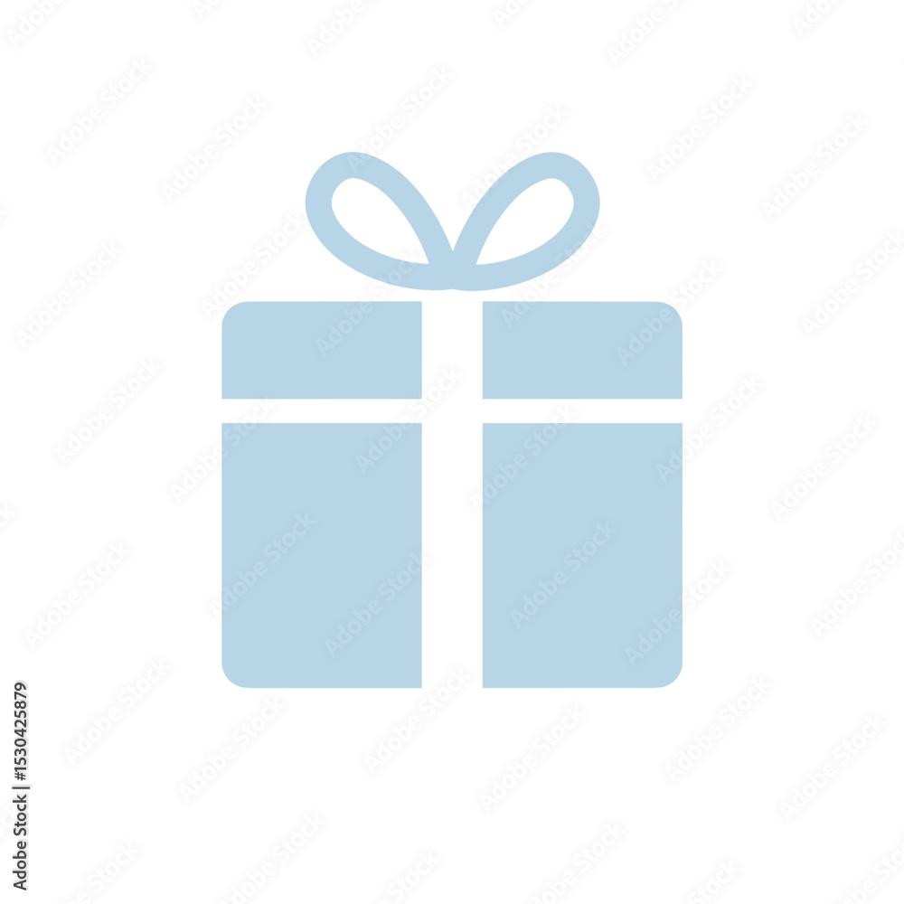 Simple light blue gift icon, centered on a white background with a ribbon Simple light blue gift icon, centered on a white background with a ribbon