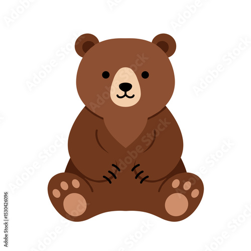 A brown bear with a light beige nose, and black eyes and nose, on a white background