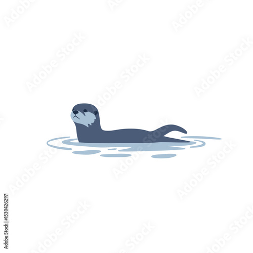Cartoon otter swims in water, gazing up, against a plain background