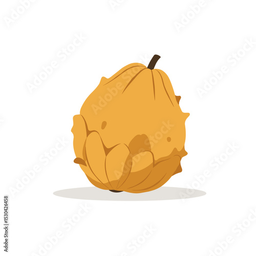 Cartoon illustration of a horned melon (kiwano) on a white background