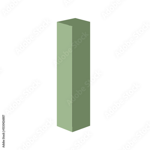 Vertical, light green rectangular prism against a white background, partially shown, viewed in perspective