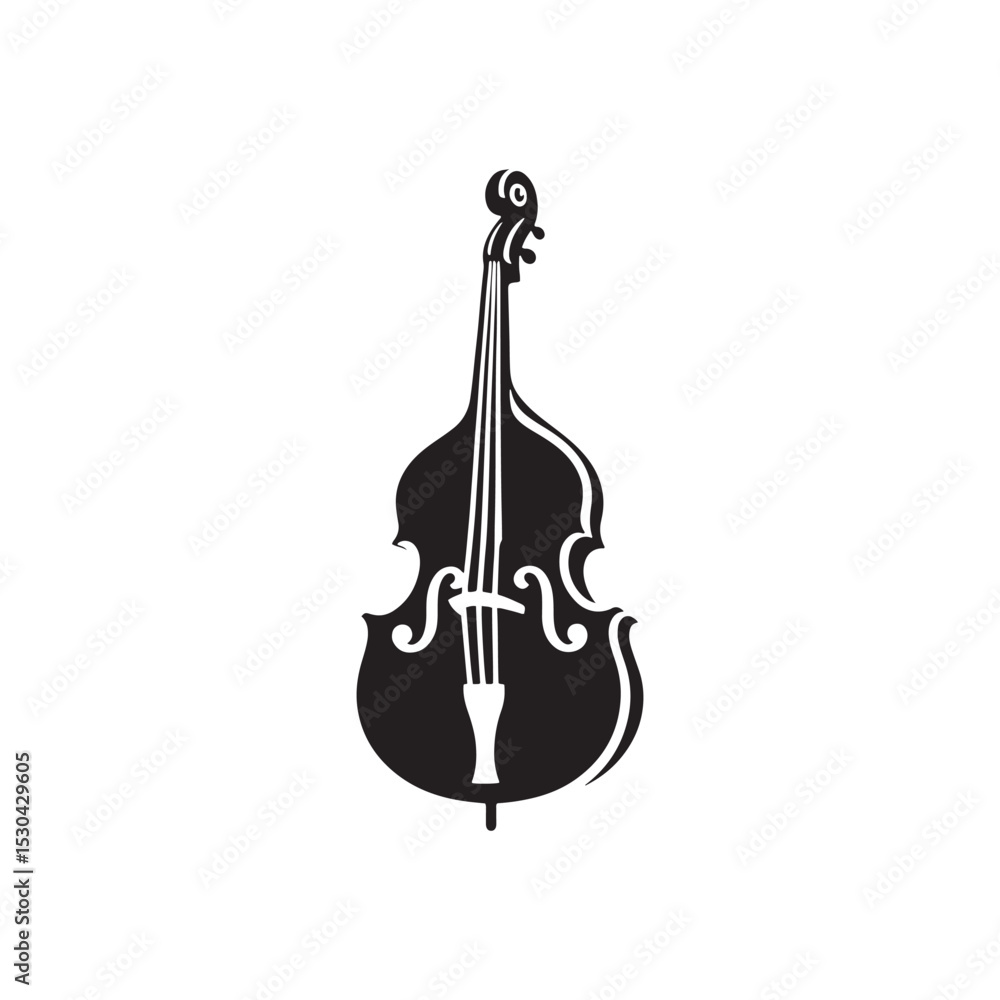 Fototapeta premium Black and White Double Bass Silhouette - Double Bass Flat Vector - Acoustic Instrument Graphic.