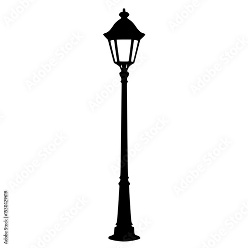 Street lamp silhouette design in black color on white background  