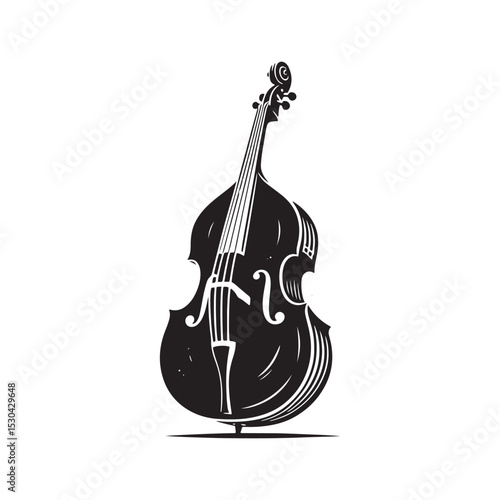Detailed Double Bass Silhouette - Double Bass Vector Icon - Upright Bass Outline Design.
