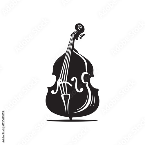 Simple Double Bass Vector - Double Bass Silhouette Drawing - Classical Instrument Illustration.