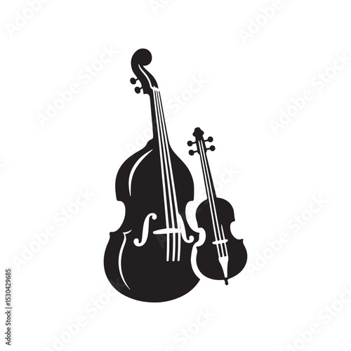 Traditional Double Bass Silhouette - Vector Double Bass Graphic - Elegant Bass Art.