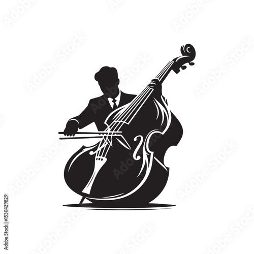 Vintage Double Bass Silhouette - Flat Vector Double Bass - Orchestral Instrument Graphic.