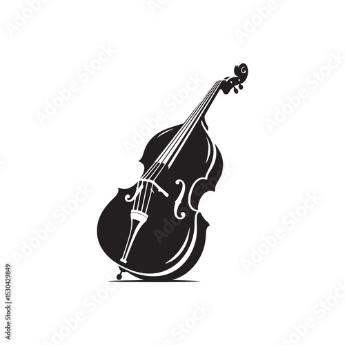 Vintage Double Bass Silhouette - Flat Vector Double Bass - Orchestral Instrument Graphic.