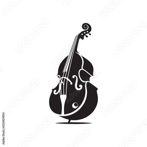 Vintage Double Bass Silhouette - Flat Vector Double Bass - Orchestral Instrument Graphic.