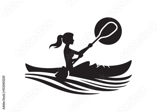 A Woman kayaking Silhouette Vector