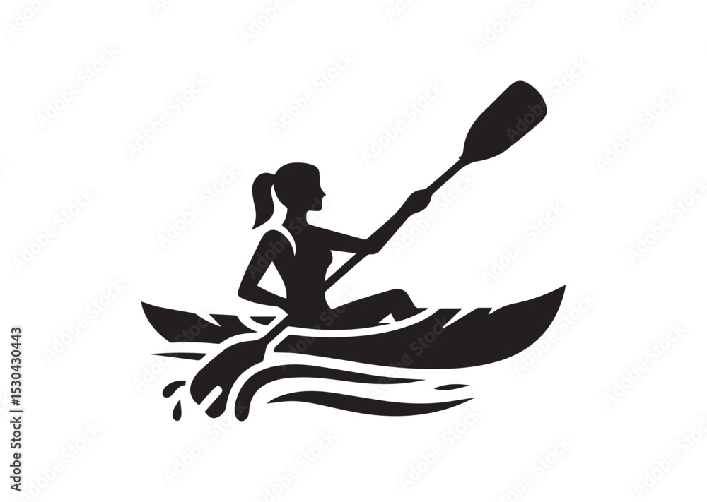 A Woman kayaking Silhouette Vector A Woman kayaking Silhouette Vector