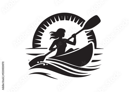 A Woman kayaking Silhouette Vector