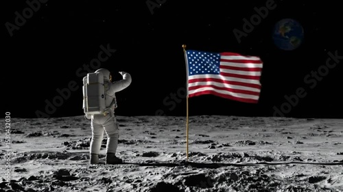 Moon Landing: Astronaut Planting US Flag on Lunar Surface
