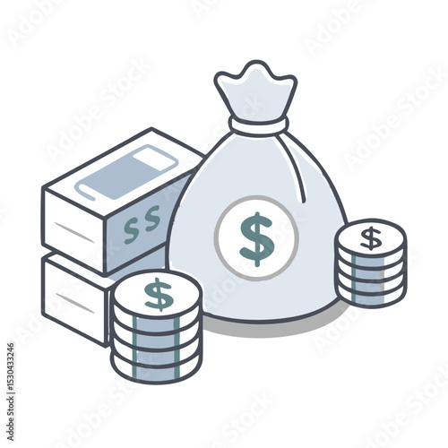 Money Bag with Coins Financial Icon for Banking Applications, Investment Websites, Savings Blogs, Wealth Management Platforms, and Financial Education Resources