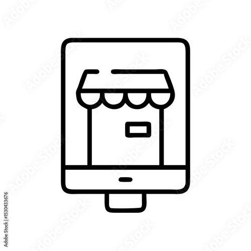 Line art of a shop on a smartphone screen in minimalist style  