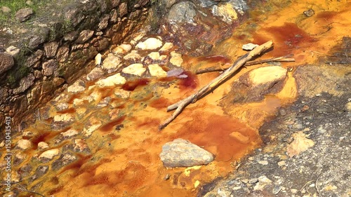Rio Tinto river in Andalucia, Spain. Amazing red river nearby Sevilla. High quality 4k footage