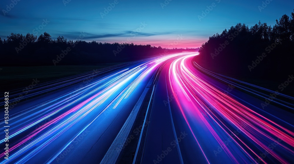 Highway at night with vibrant light trails Highway at night with vibrant light trails