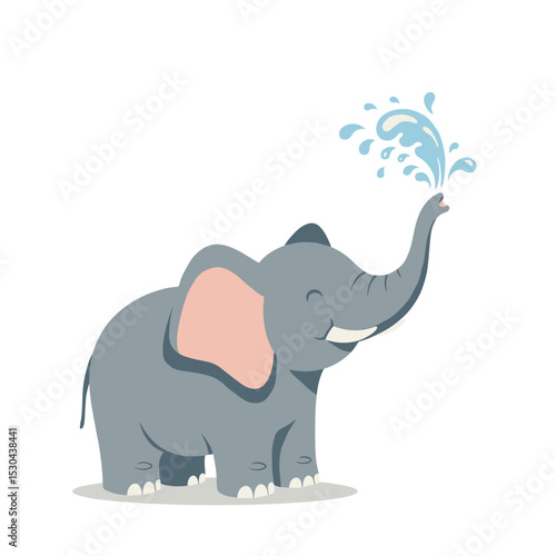 Playful elephant spraying water joyfully in a bright, cheerful setting