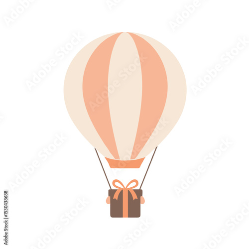 Colorful hot air balloon soaring over a tranquil landscape with clear skies