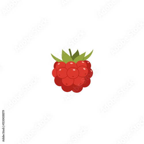 Vibrant red raspberry with green leaves, isolated on a clean white background, ideal for food-related projects