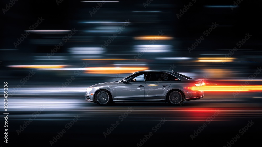 Fast moving car at night in the city street Fast moving car at night in the city street
