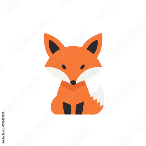 A playful orange fox with a bushy tail, set against a minimalist white background