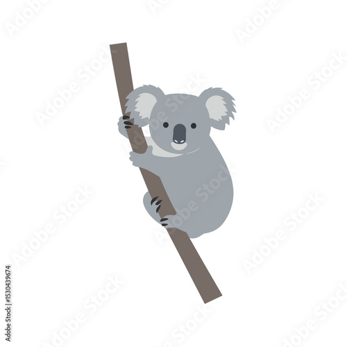 Cartoon koala clinging to a branch against a plain background, ideal for children's media