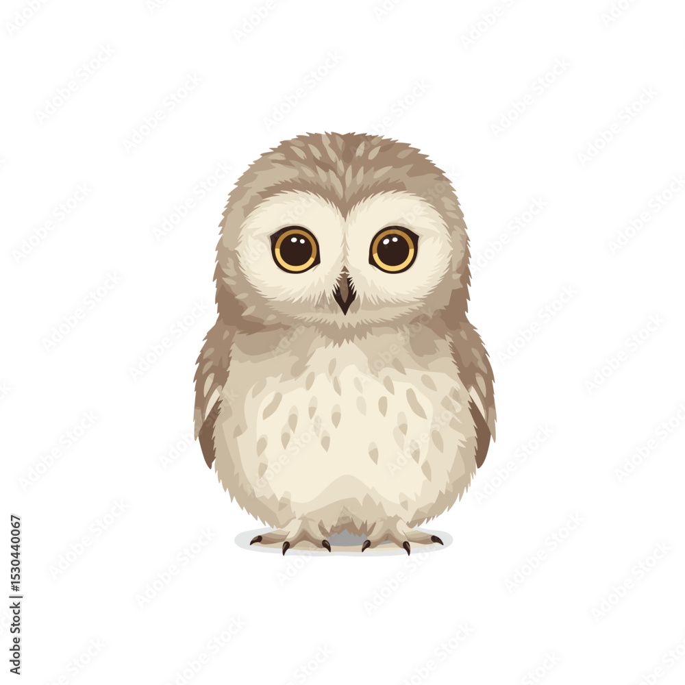 Obraz premium Cute cartoon owl with large eyes perched against a plain background, ideal for children's illustrations