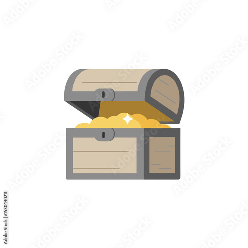 Open treasure chest overflowing with gold coins, set against a minimalist background