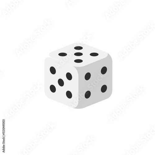 A close-up view of a white die showing six black dots, placed on a clean surface, symbolizing chance