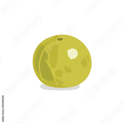 A vibrant green apple resting on a plain white surface, showcasing its glossy texture