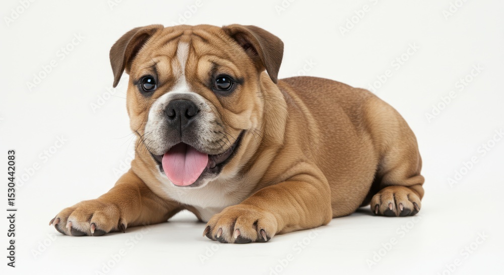 Adorable Bulldog Puppy Lying Down White Background Cute Cheerful Dog Adorable Bulldog Puppy Lying Down White Background Cute Cheerful Dog