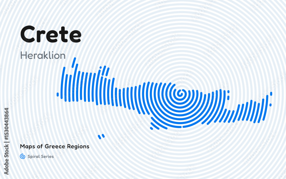 Naklejka premium Spiral Line Pattern Map of Crete with Heraklion as the Capital