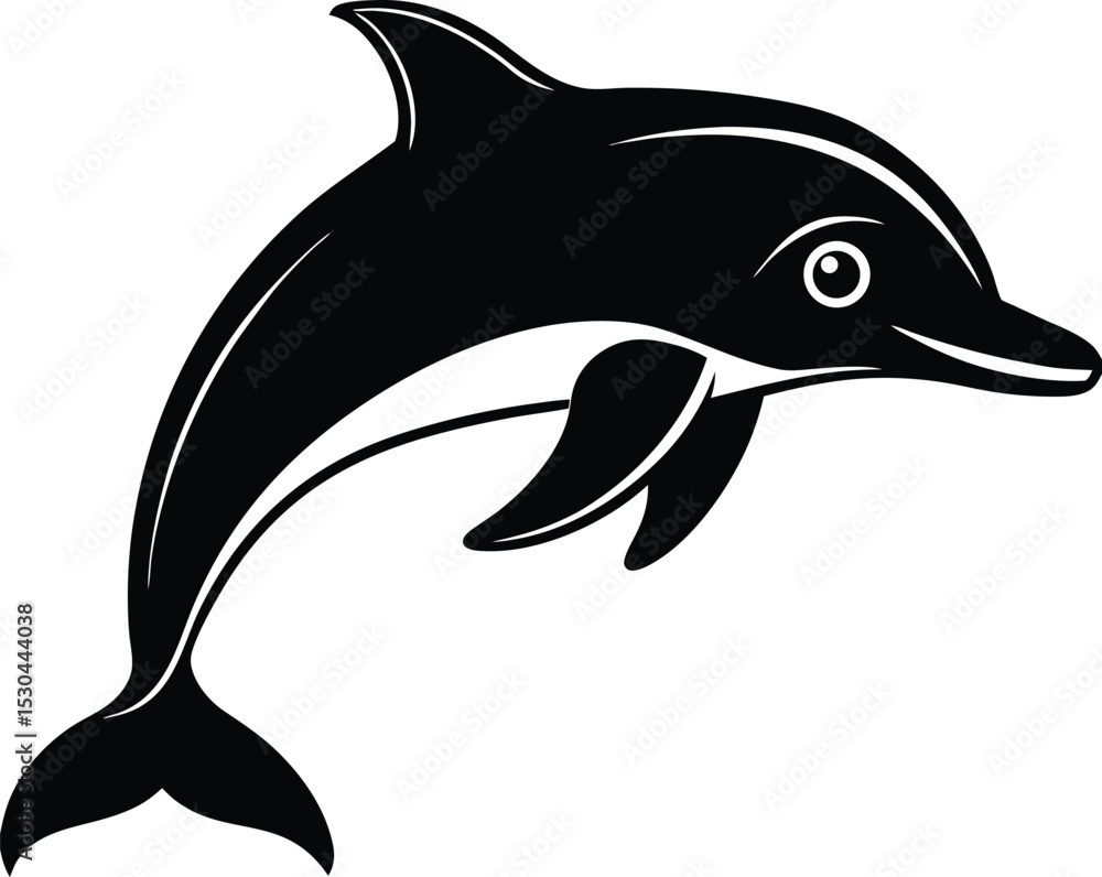 Naklejka premium Stylized black and white vector illustration of a jumping dolphin image