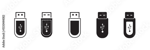 usb stick icon design 5 variations. Set electronic hardware icons. Isolated on white background.