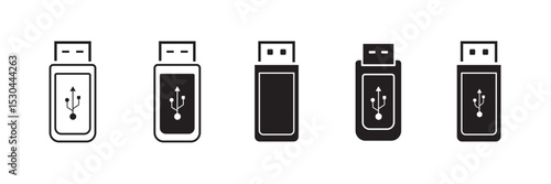 USB icon set, Usb flash drive symbol. Universal USB sign png and vector illustration on transparent background