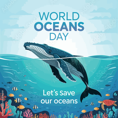 World Oceans Day Whale Illustration Save Marine Life Ocean Conservation Art