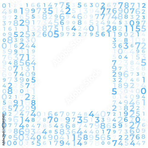Digital data array, lots of numbers digits in Digital Pattern, abstract math background, big data concept, random numeric technology frame in blue and white colors