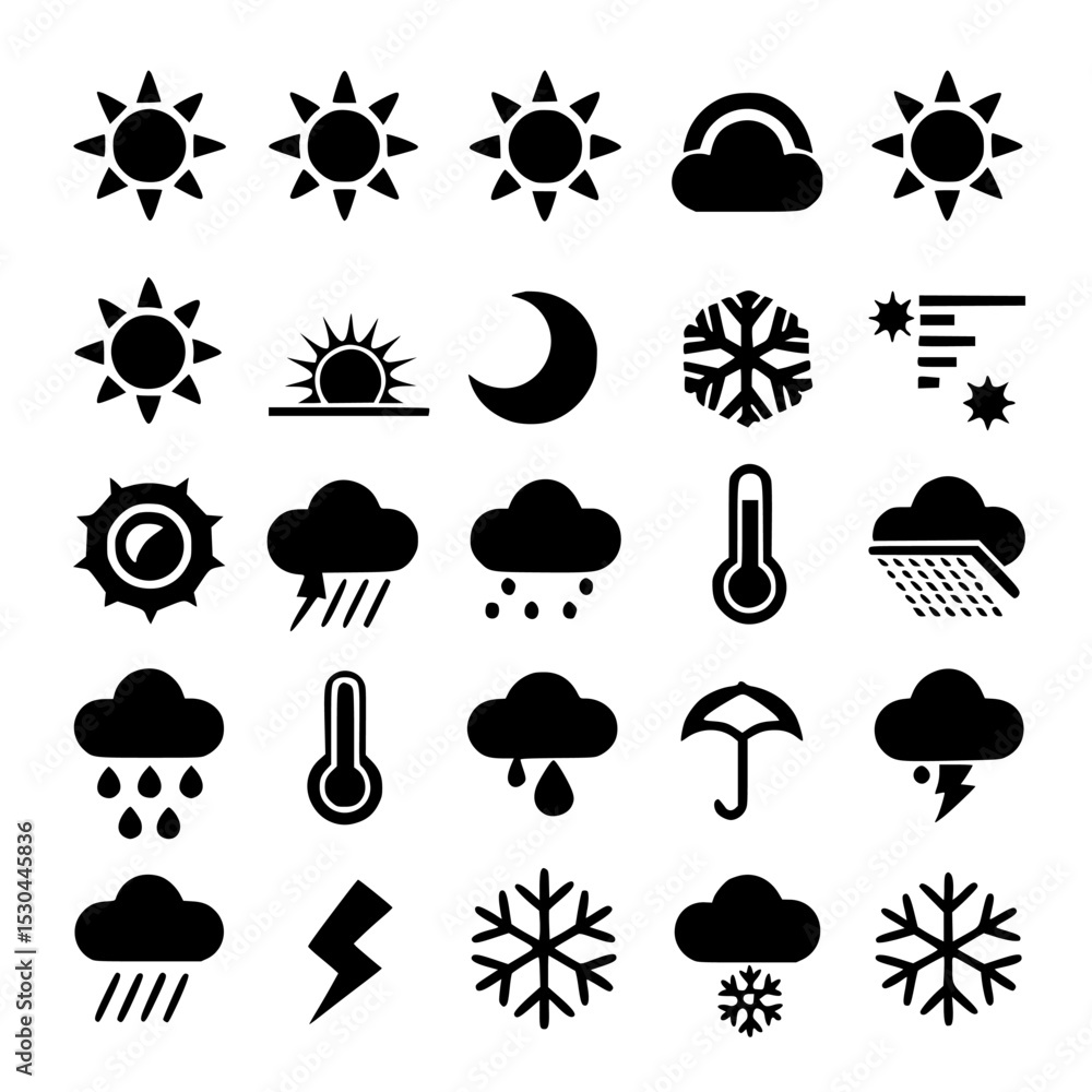 weather condition icons in black color on white background , no background weather condition icons in black color on white background , no background