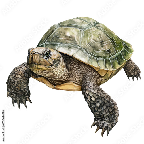 Common Snapping Turtle, watercolor illustration vector, isolated on a white background.