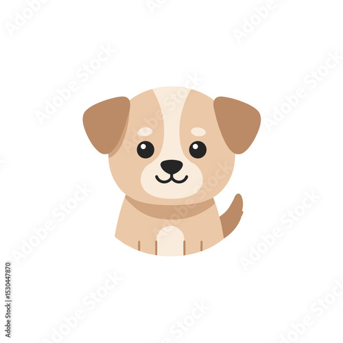 Cute cartoon puppy smiling cheerfully with a plain white background, ideal for pet themes