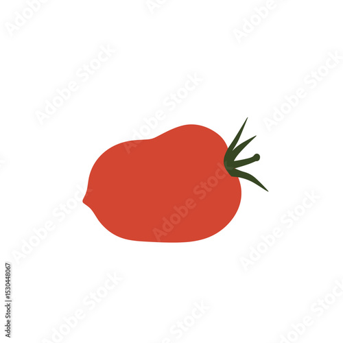 Vibrant red tomato resting on a wooden table, with a blurred kitchen background